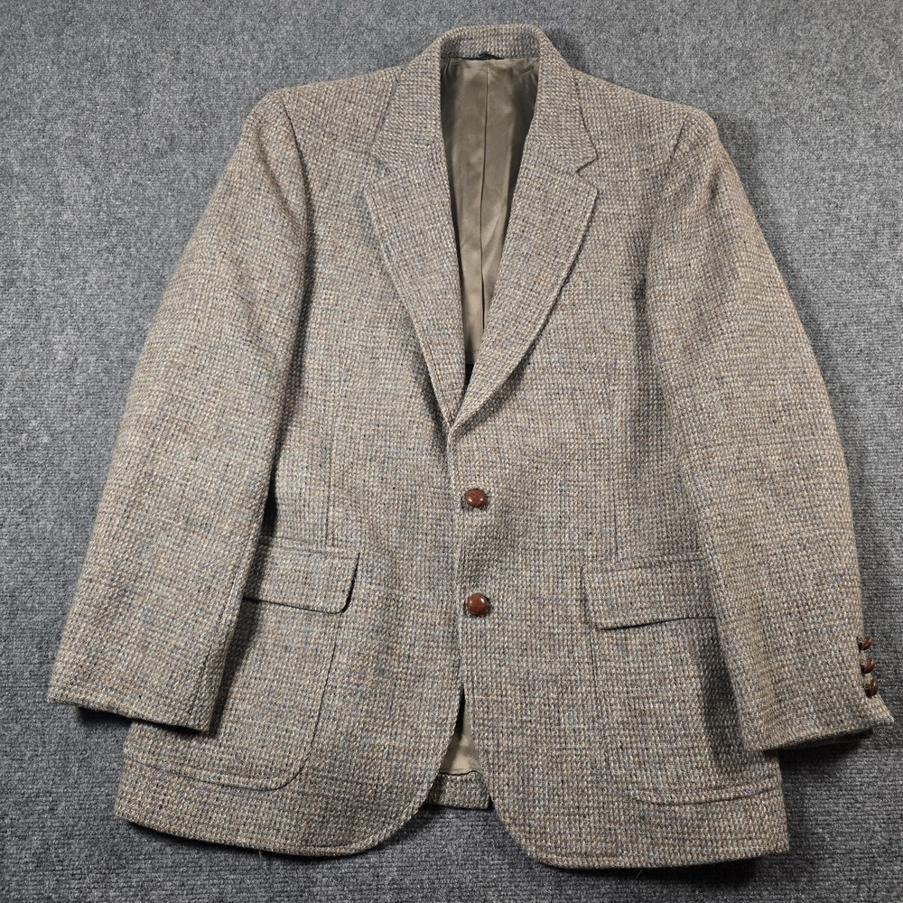 Vintage Saks Fifth Avenue Harris Tweed Mens 44 Scottish Wool Blazer Brown USA